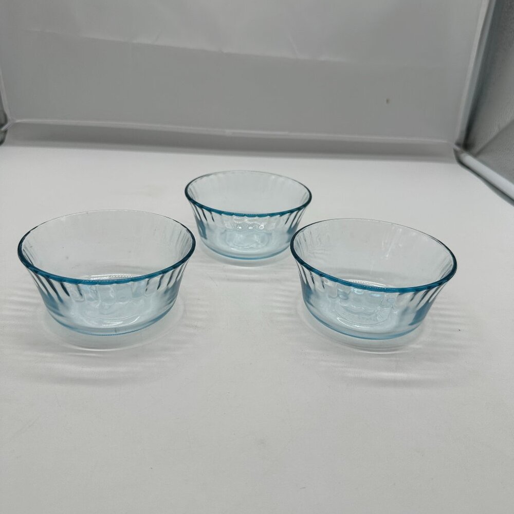 Vintage 3 Colorex Custard Cup Cups Brazil Light Blue C802 2"